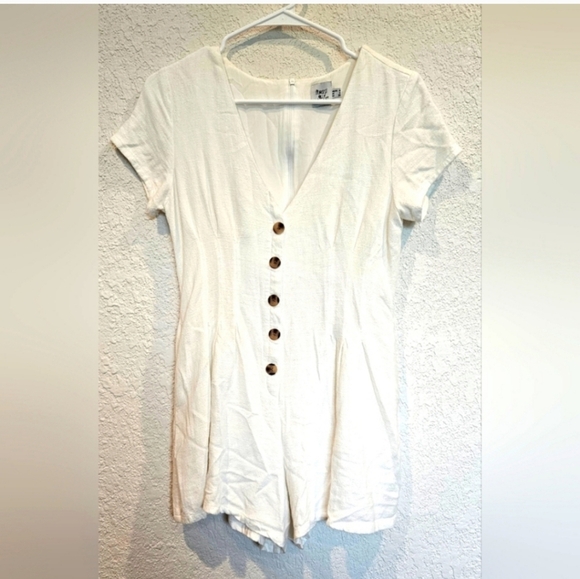 Princess Polly Adi White Linen Romper with Pockets short sleeve size 4 - Picture 8 of 8